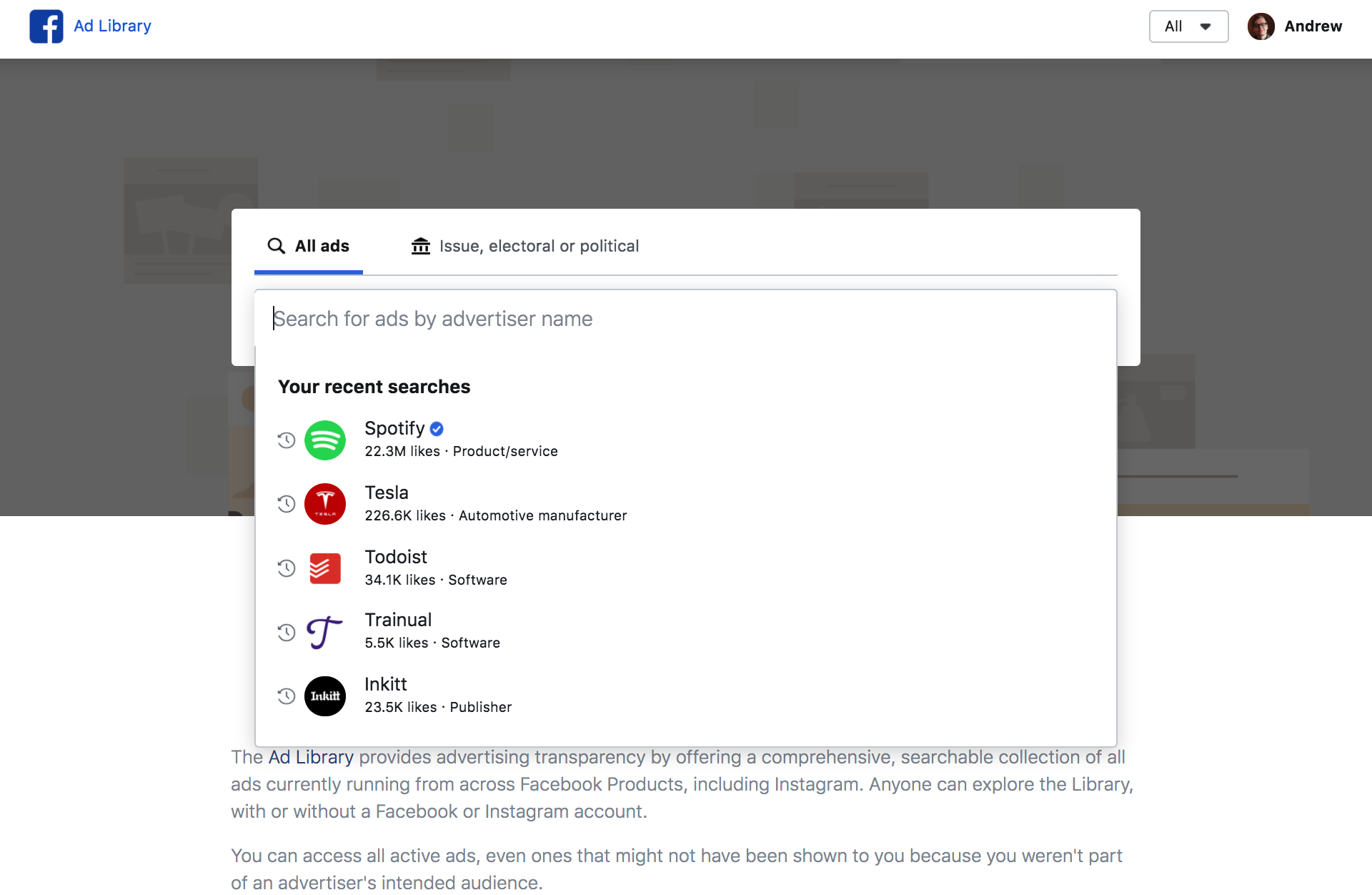 how to set up ad library for facebook and instagram