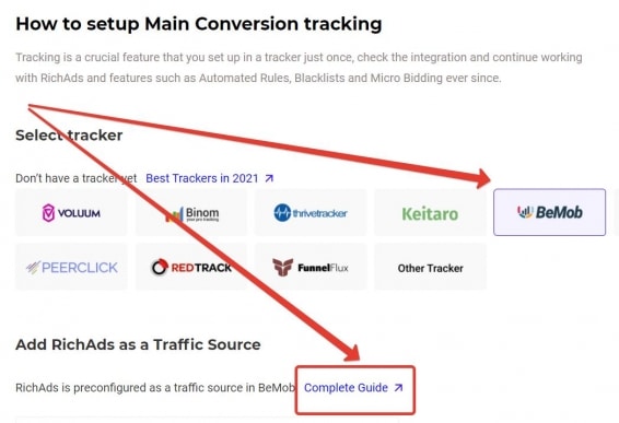 For example, this is how a manual for setting up a postback for the Bemob tracker looks like.