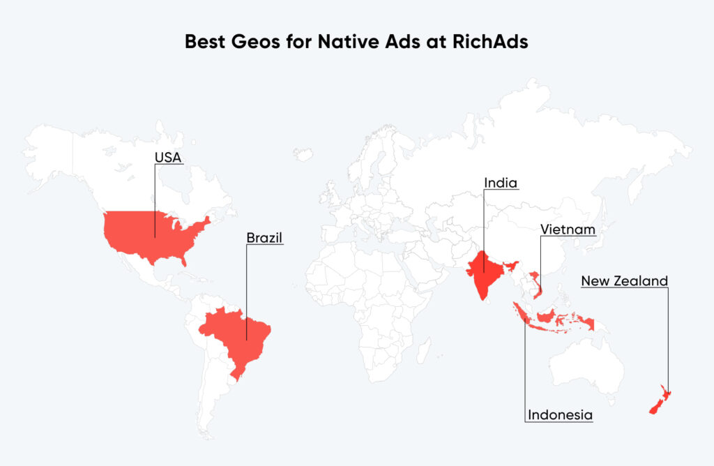Top geos for native ads in February 2024 at RichAds advertising network
