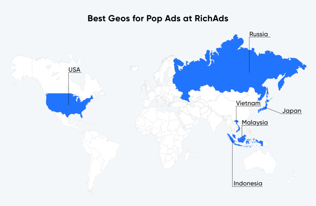 Top geos for pop ads in February 2024 at RichAds advertising network