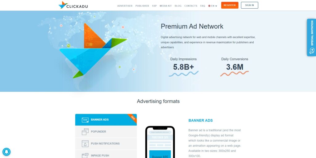 Popunder ad network review Clickadu