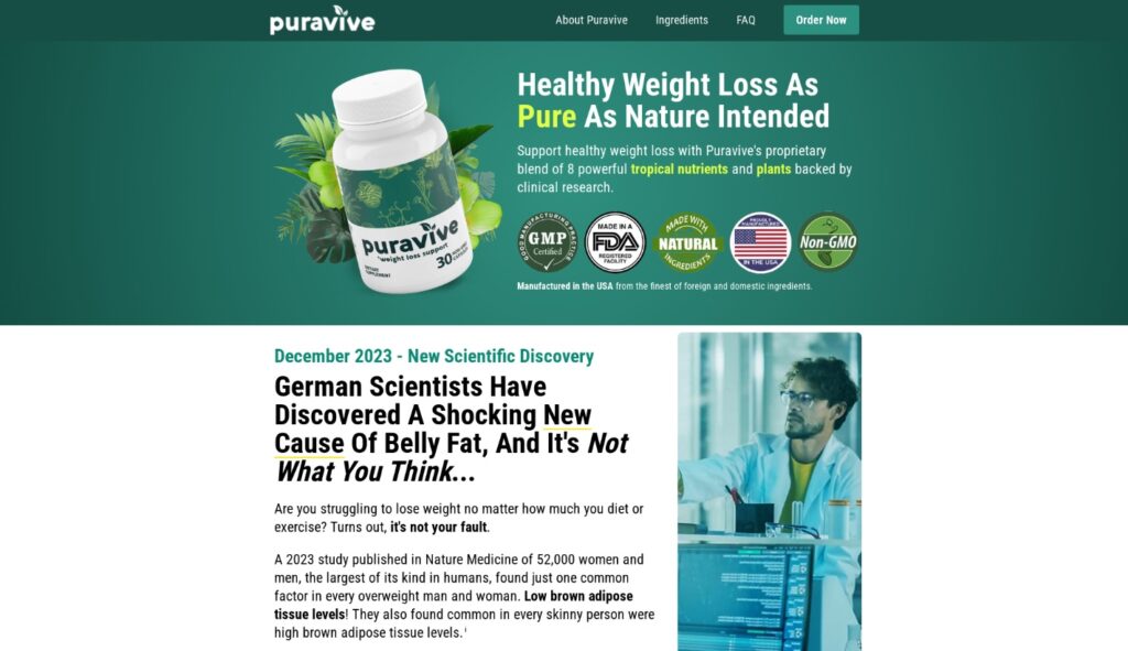 Nutra research pre-landing page example in the affiliate marketing