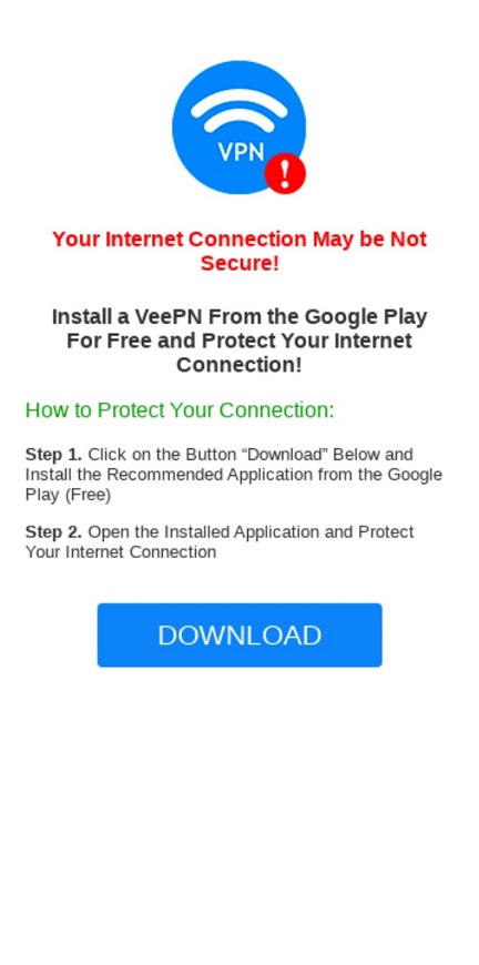 VPN android pre-landing page example in the affiliate marketing