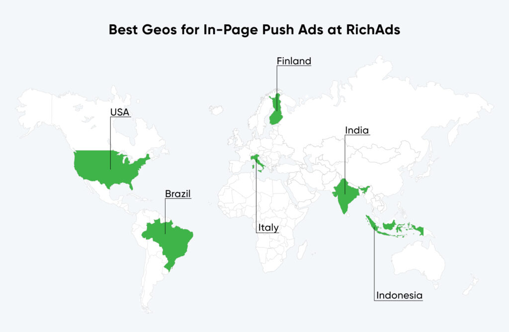 Top geos for in-page push ads in April 2024 at RichAds ad network