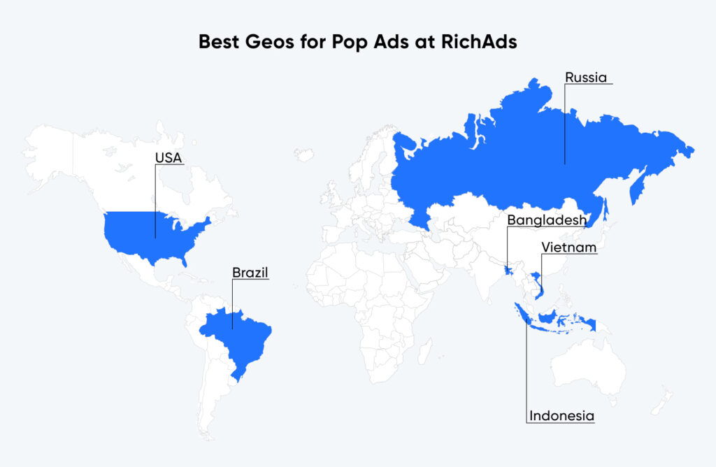 Top geos for popunders in April 2024 at RichAds ad network