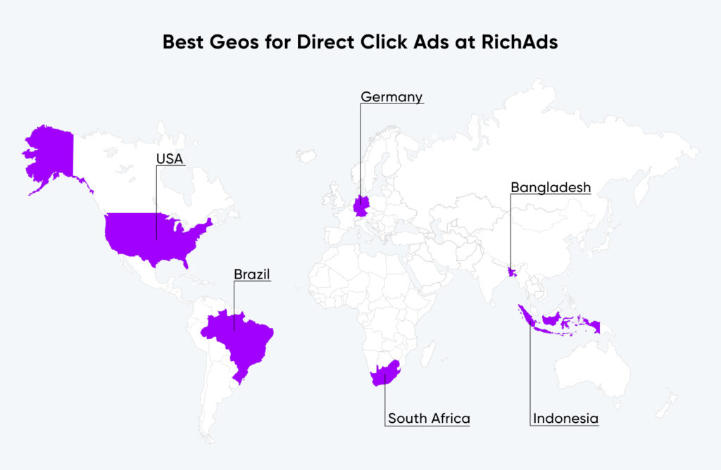 Top geos to run ads on domain redirect traffic in August 2024 at RichAds ad network