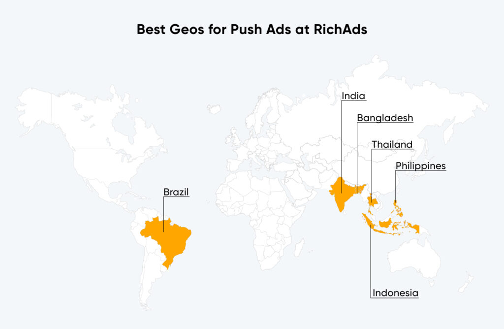 Top geos to run ads on push traffic in August 2024 at RichAds ad network