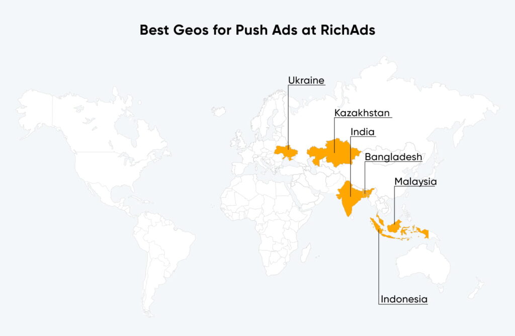 Топовые гео для запуска пуш рекламы в сентябре 2024 года в рекламной сети RichAds