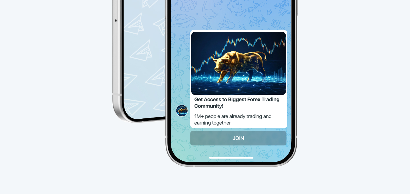 An example of Forex trading advertisement in Telegram message bots by RichAds