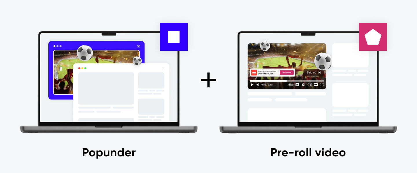 Popunder and pre-roll combination for Gambling