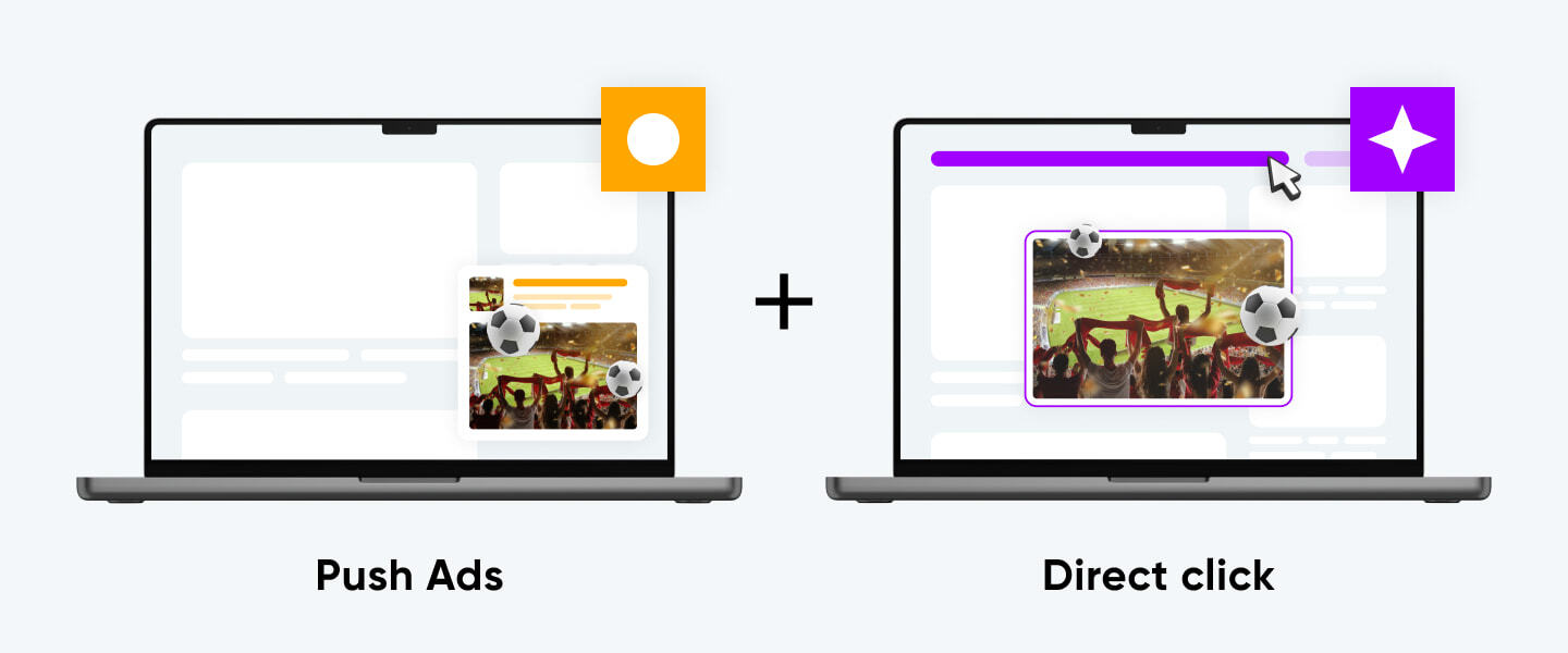Push and direct click combination for Gambling