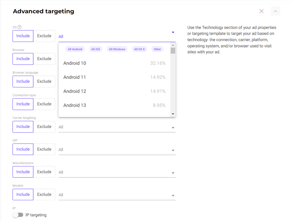 Cómo configurar una campaña de in-page push en RichAds