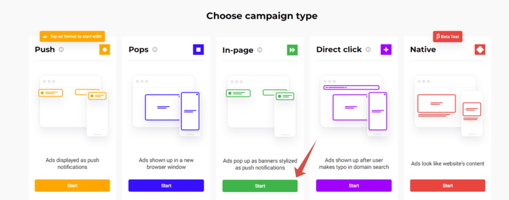 Cómo configurar una campaña de in-page push en RichAds