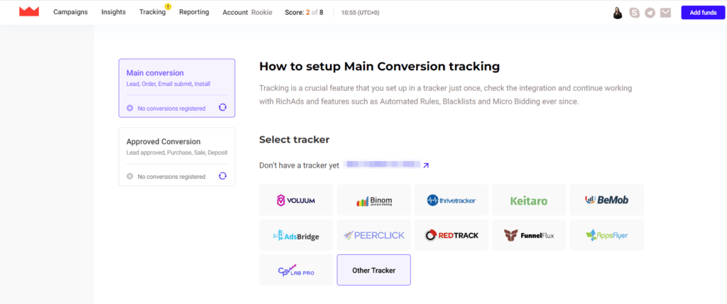 Cómo configurar una campaña de in-page push en RichAds