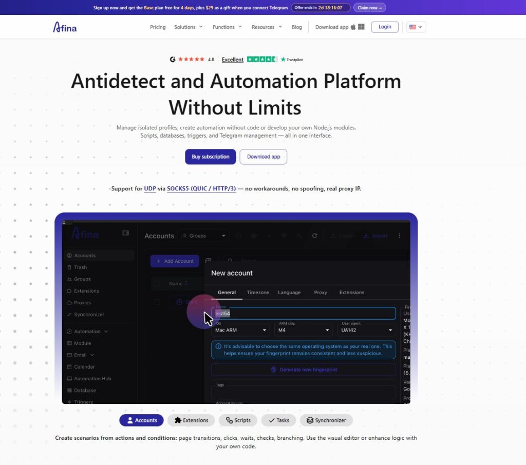 Afina антидетект браузер