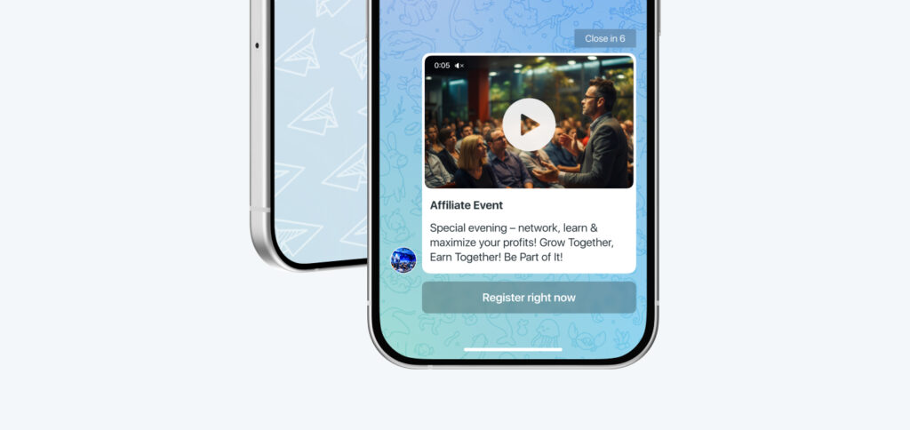 Banner intersticial de Telegram para una oferta de Gambling en RichAds