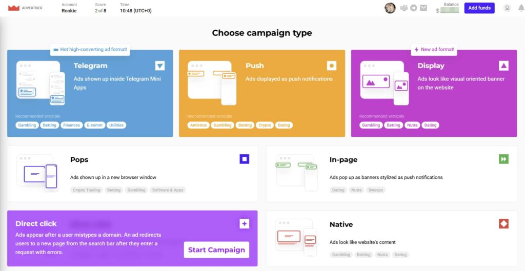 Creación de una campaña direct click en RichAds