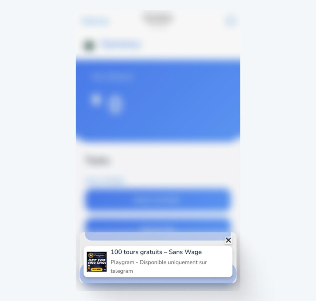 Ejemplo de anuncios estilo push en mini apps de Telegram por RichAds