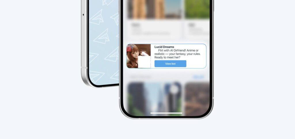 Banner integrado de Telegram para una oferta de Dating en RichAds